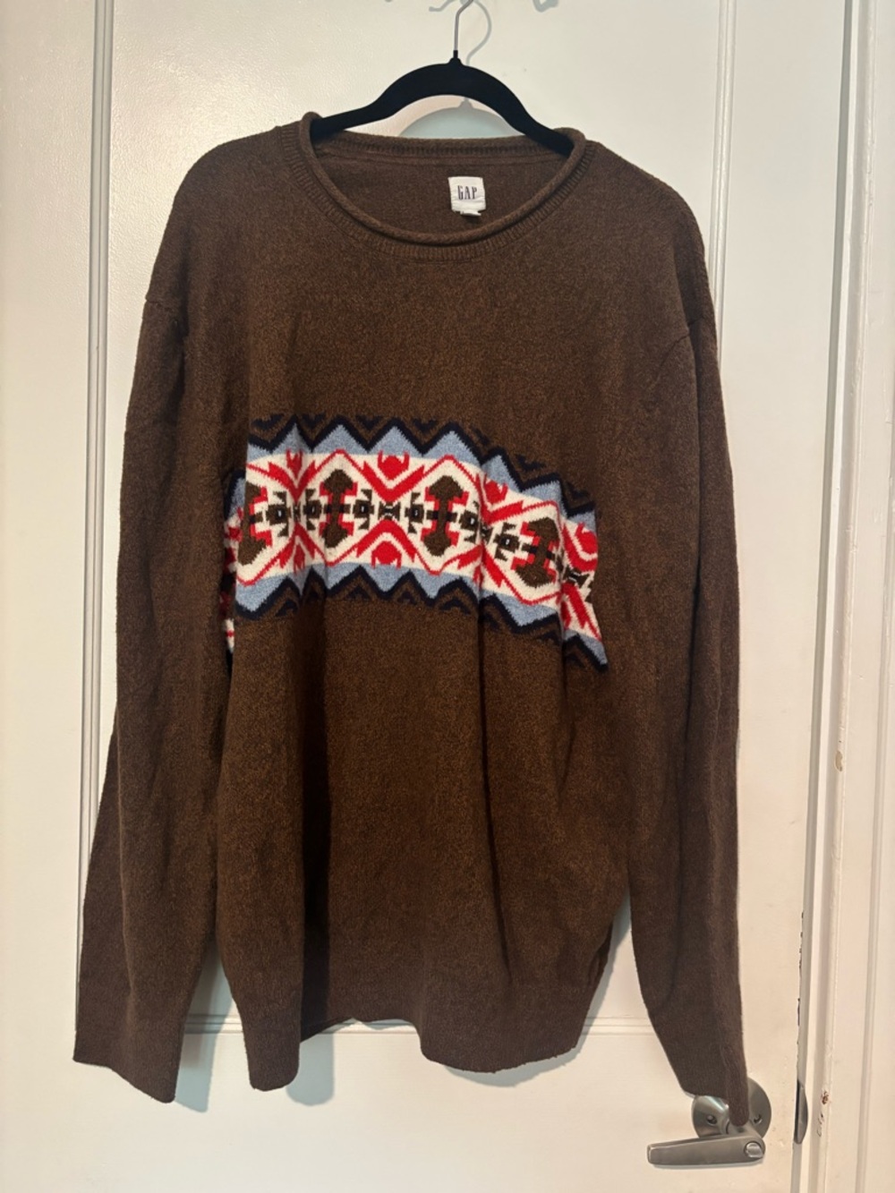 Gap XXL Brown Fair Isle Geometric Stripe Crewneck Sweater Vintage